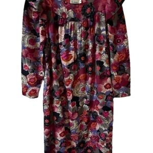 Vintage Wool 90s Designer Nicole Miller for PJ Walsh Floral Long Sleeve Dress 8